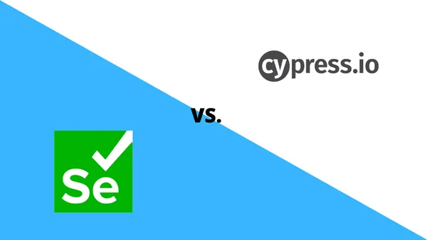 Logos von Selenium und Cypress gegenübergestellt, dazwischen „vs.“
